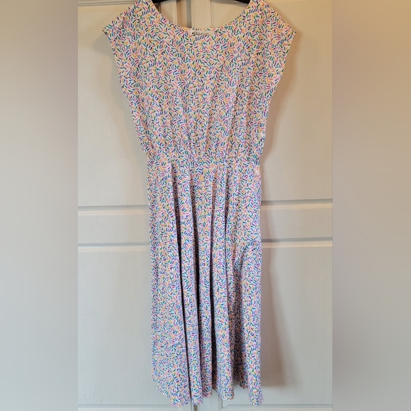 Vintage 70s 80s Ms Chaus Rainbow Sprinkle Pattern Midi Swing Dress - Picture 1 of 9
